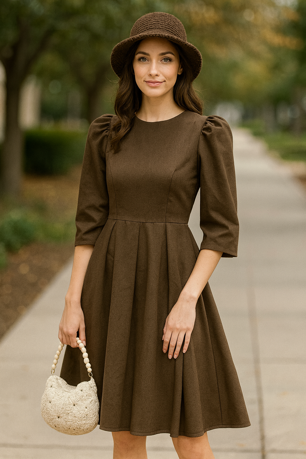 Brown Pleated dress