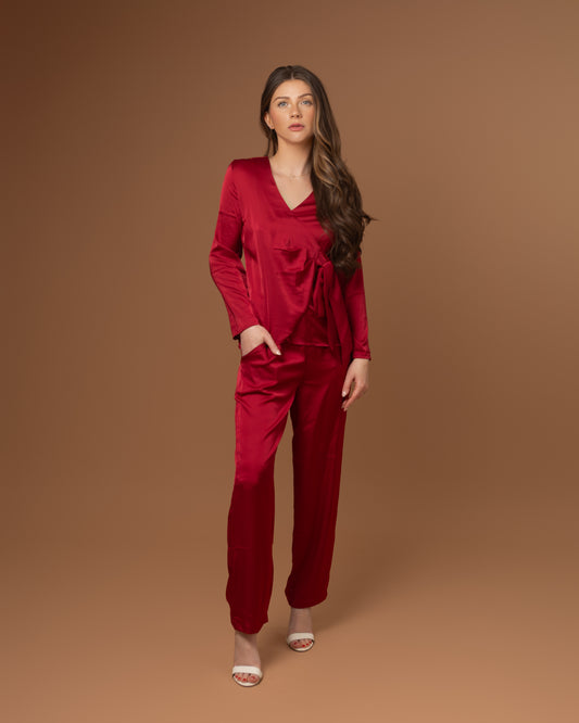 Fun and Flirty Plum Red - Satin Pant
